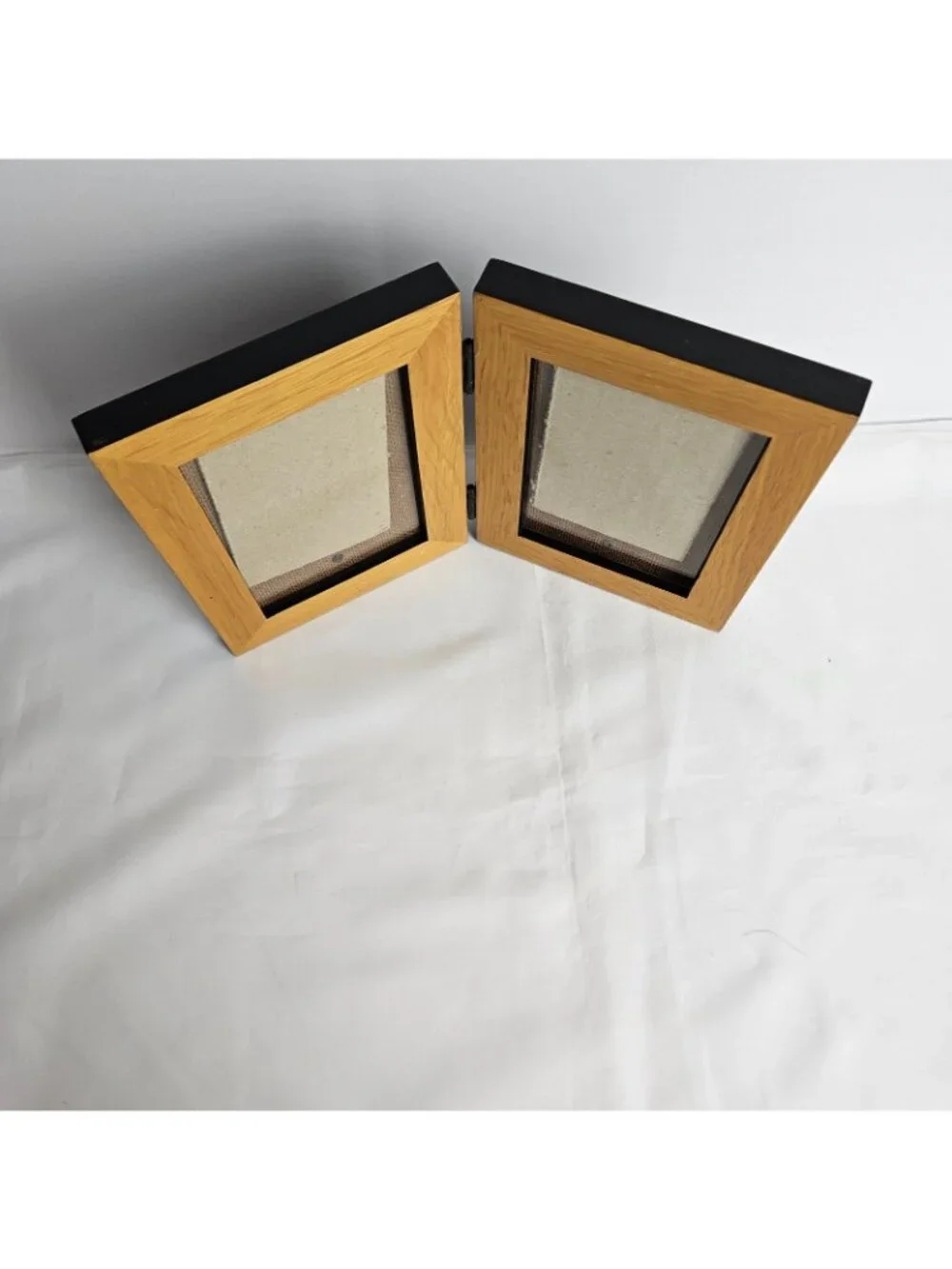Picture Frame Wood Hinged Double Holds Two 3x5 Photos Folding Display
